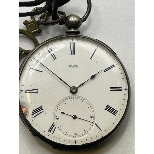 381 - A silver open face pocket watch, the enamel dial signed Dupin Geneve, with Roman numerals and subsid... 