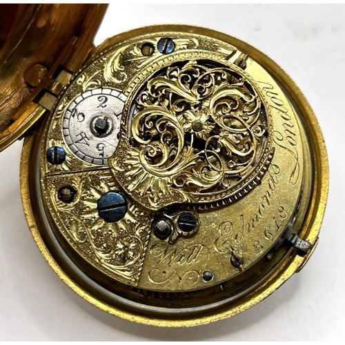 382 - An 18th century pair cased pocket watch, the enamel dial with Roman numerals, the movement signed Wi... 