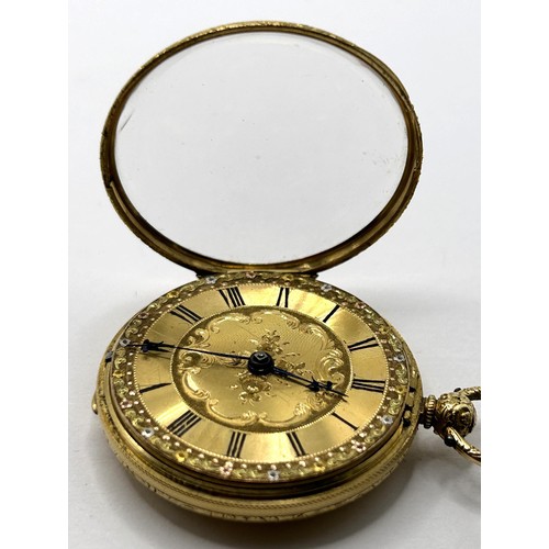 383 - An 18ct gold fob watch, the gilt dial with Roman numerals