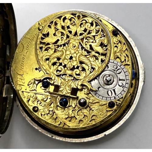 386 - An 18th century silver pair cased pocket watch, the enamel dial with Roman numerals, the movement si... 