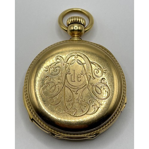 385 - A fine late 19th century gold repeating hunter pocket watch, the enamel dial signed AD LANG ET PADOU... 