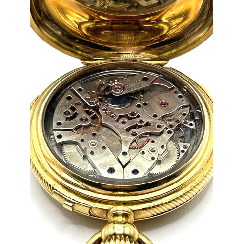 385 - A fine late 19th century gold repeating hunter pocket watch, the enamel dial signed AD LANG ET PADOU... 