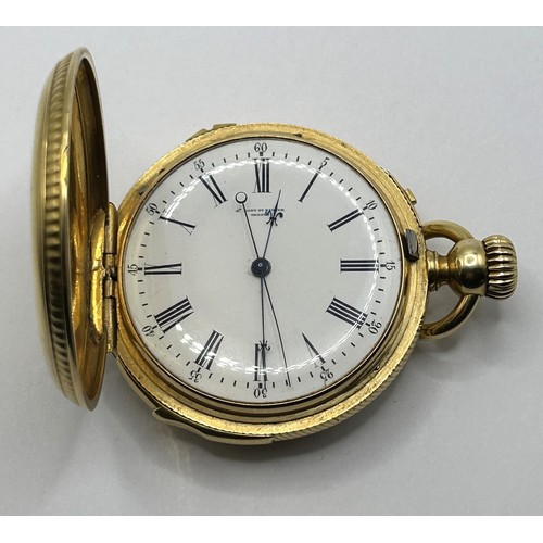 385 - A fine late 19th century gold repeating hunter pocket watch, the enamel dial signed AD LANG ET PADOU... 