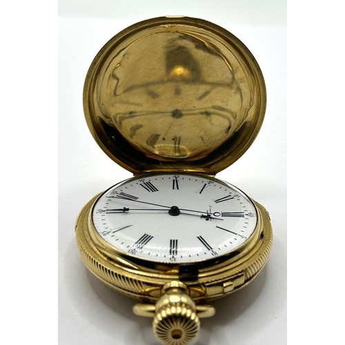 385 - A fine late 19th century gold repeating hunter pocket watch, the enamel dial signed AD LANG ET PADOU... 