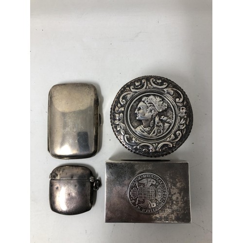 263 - A Victorian silver box, embossed a portrait, a cigarette case, a vesta, 5.1 ozt, and a Continental s... 