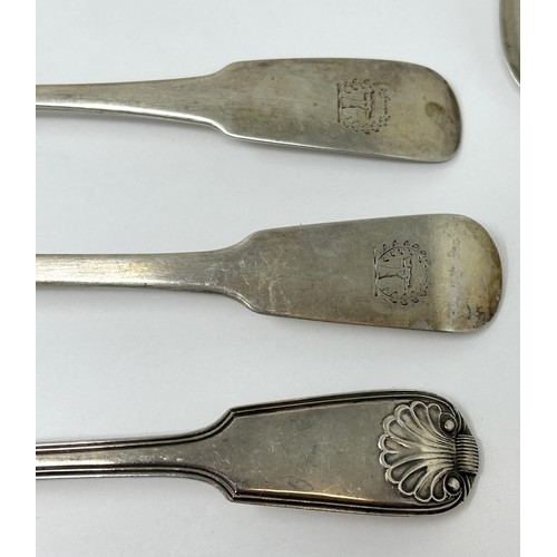 313 - ***WITHDRAWN*** A pair of George III Irish silver fiddle pattern spoons, and two other spoons, vario... 