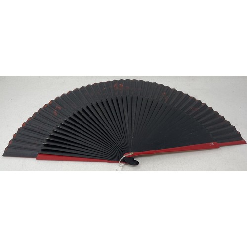 807 - A carved ebony fan, lace painted flowers, 36 cm, and five other fans  (6)