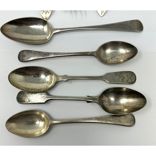 316 - A pair of sterling silver coloured metal spoons, three other silver spoons, 7.4 ozt and four silver ... 