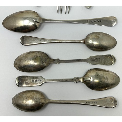 316 - A pair of sterling silver coloured metal spoons, three other silver spoons, 7.4 ozt and four silver ... 