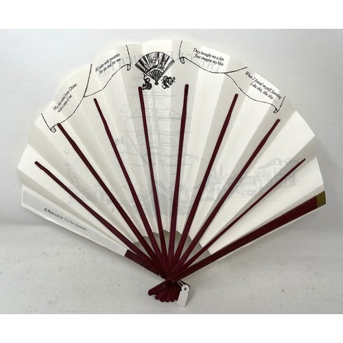 819 - A painted fan, the paper decorated print of military leaders, 23 cm, and four others (5)