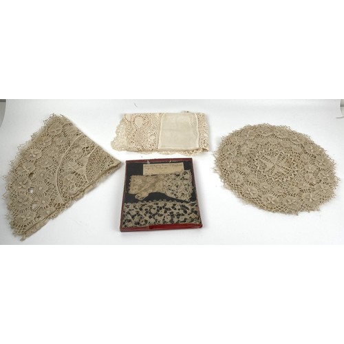 825 - Royalty Interest: A lace glove and a section of lace, with a handwritten note 'Lacework by Queen Cha... 