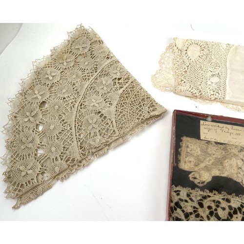 825 - Royalty Interest: A lace glove and a section of lace, with a handwritten note 'Lacework by Queen Cha... 