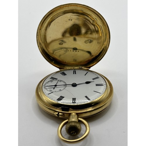 390 - An 18ct gold hunter pocket watch, the enamel dial with Roman numerals, by Samuel Stanley, London No ... 