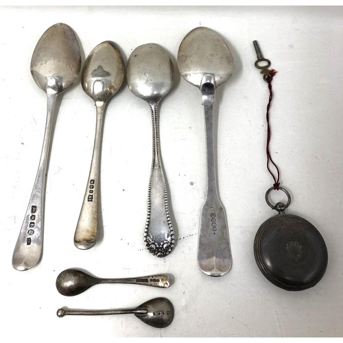 315 - A George III silver Old English pattern spoon, assorted flatware, and a silver plated open face pock... 