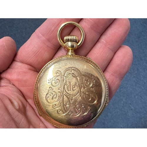 385 - A fine late 19th century gold repeating hunter pocket watch, the enamel dial signed AD LANG ET PADOU... 