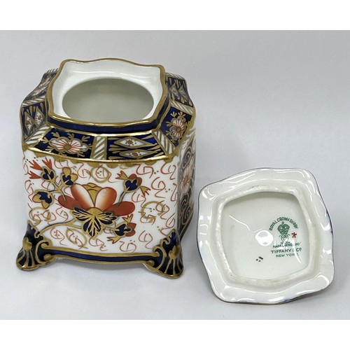 920 - A Royal Crown Derby Imari pattern caddy, retail mark for Tiffany & Co, 8 cm high