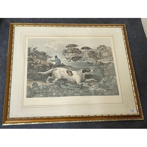 1018 - A 19th century style print of a dog, September, 46 x 56 cm and its pair, October (2)