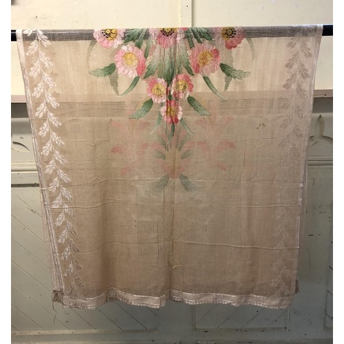 853 - An Art Deco needlework shawl, decorated flowers, 203 x 165 cm