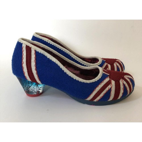 885 - A pair of ladies Irregular Choice of London limited edition ladies Posy shoes, decorated Union Jacks... 