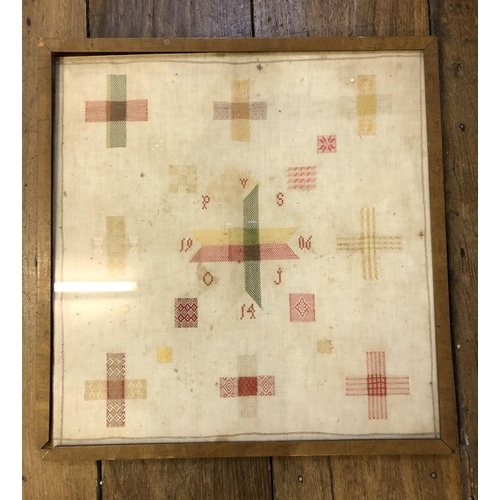 849 - A sampler, demonstrating various stitches, initialled and dated/numbered 19/06/14, 43 x 42 cm