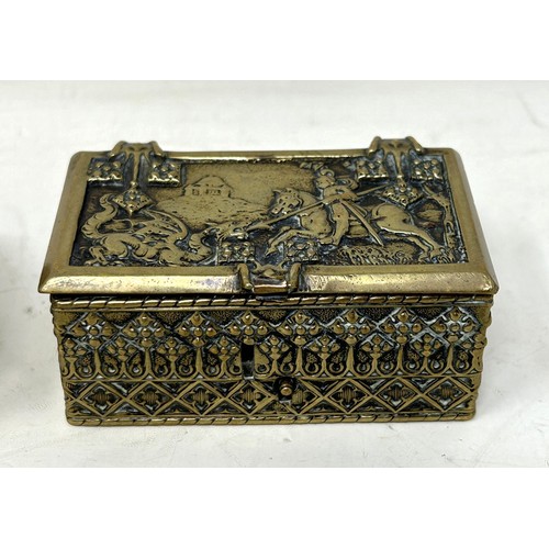 1037 - A 19th century stamp box, decorated St George and the Dragon, assorted medical instruments, and a fl... 