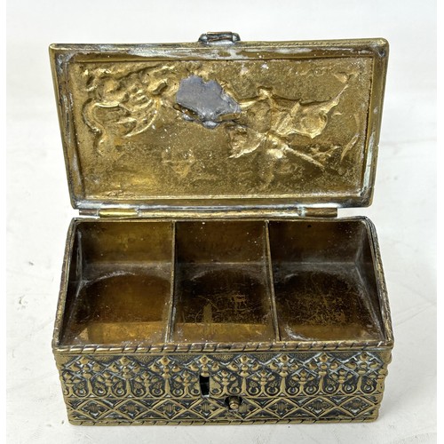 1037 - A 19th century stamp box, decorated St George and the Dragon, assorted medical instruments, and a fl... 