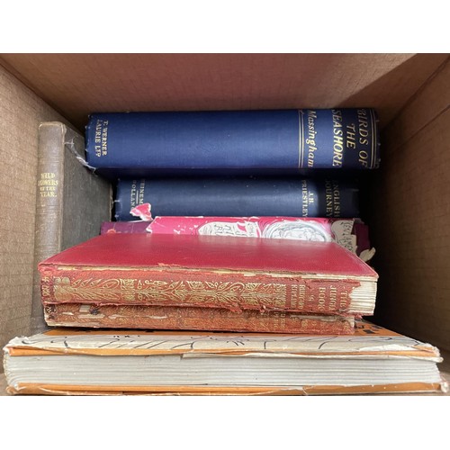 1002 - A painted jewellery box, assorted books prints and other items (2 boxes)