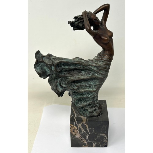 1041 - A 20th century bronze figure, of a nude, on a marble base, 30 cm high and another (2)