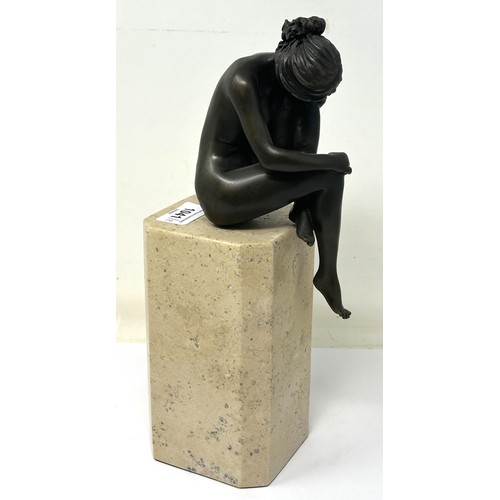 1041 - A 20th century bronze figure, of a nude, on a marble base, 30 cm high and another (2)