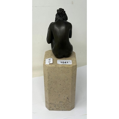 1041 - A 20th century bronze figure, of a nude, on a marble base, 30 cm high and another (2)