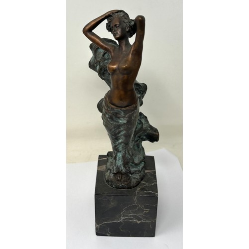 1041 - A 20th century bronze figure, of a nude, on a marble base, 30 cm high and another (2)