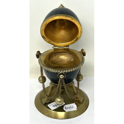 1047 - A late 19th century novelty inkstand, in the form of a brass mounted Emu egg, 23 cm high