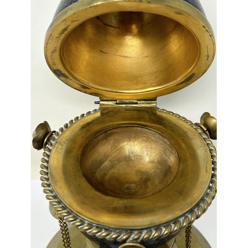 1047 - A late 19th century novelty inkstand, in the form of a brass mounted Emu egg, 23 cm high