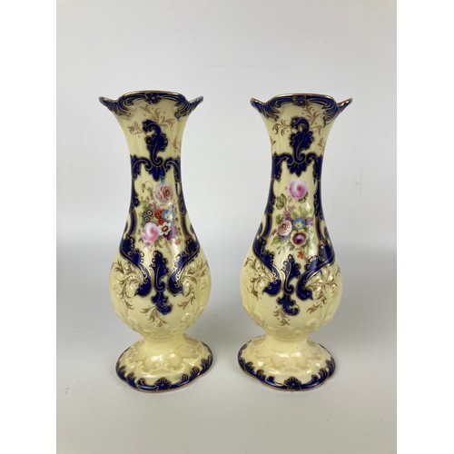 965 - A pair of Continental yellow ground vases, decorated flowers, 21 cm high, and assorted ceramics (box... 