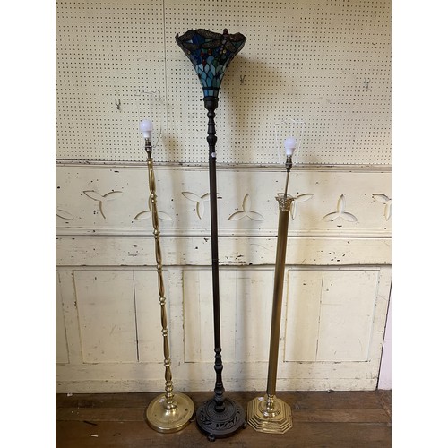 1142 - A Tiffany style standard lamp, five other standard lamps, and two side tables (8)