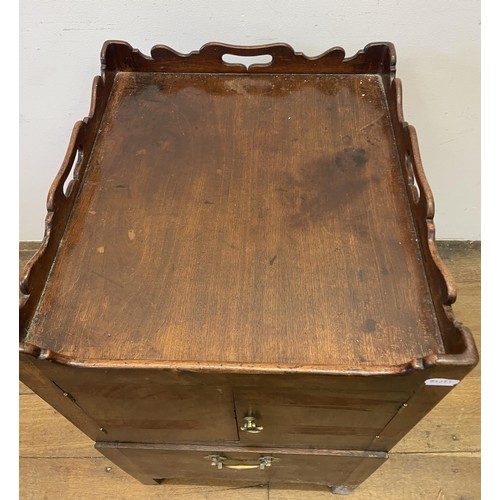 1165 - A mahogany tray topped cupboard, converted from a commode, 48 cm wide