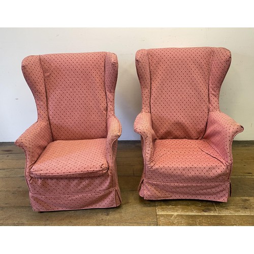 1120 - A pair of Parker Knoll type wingback armchairs, another, a mirror, a two tier trolley, a two tier ta... 