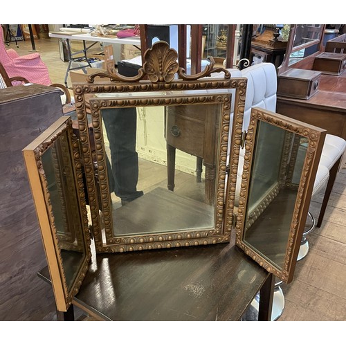 1120 - A pair of Parker Knoll type wingback armchairs, another, a mirror, a two tier trolley, a two tier ta... 