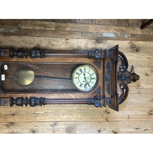 1136 - A Vienna regulator style wall clock, in a walnut case, 152 cm