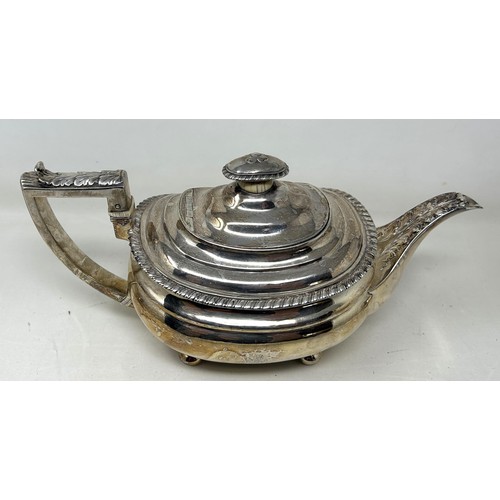 267A - An early 19th century silver three piece tea service, marks rubbed, 34.6 ozt (3)Ivory Exemption regi... 