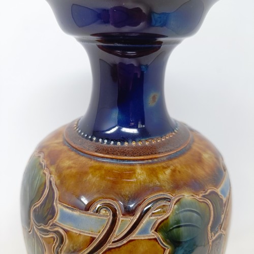 704 - A Royal Doulton vase, by Joan Honey, decorated flowers, 33 cm high