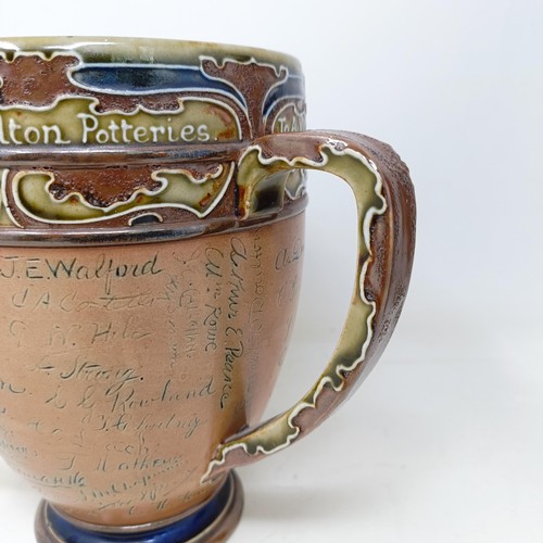 705 - A Royal Doulton three handled retirement loving cup, by Mark Marshall, with various signatures of th... 