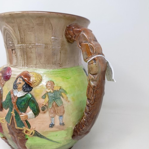 708 - A Royal Doulton Series Ware two handled vase, decorated The Three Musketeers, 26 cm high