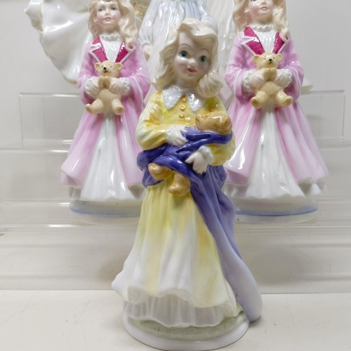 721 - A Royal Doulton figure, Bedtime Story HN2059, Delphine HN2136, Charity HN3087, Faith HN3082, Hope HN... 