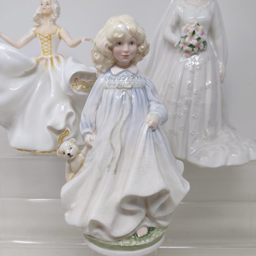 721 - A Royal Doulton figure, Bedtime Story HN2059, Delphine HN2136, Charity HN3087, Faith HN3082, Hope HN... 