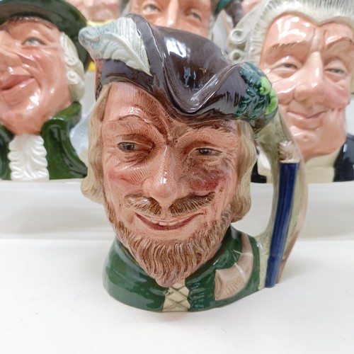 722 - A Royal Doulton character jug, Don Quixote D6455, The Vicar Of Bray ... , Robin Hood D6527, Regency ... 