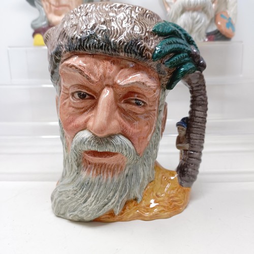 722 - A Royal Doulton character jug, Don Quixote D6455, The Vicar Of Bray ... , Robin Hood D6527, Regency ... 