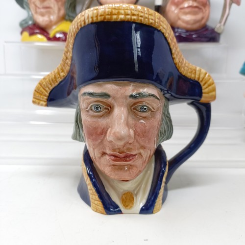 725 - A Royal Doulton character jug, The Falconer D6533, Beefeater D6206, Simon The Cellarer, Ugly Duchess... 