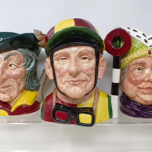 725 - A Royal Doulton character jug, The Falconer D6533, Beefeater D6206, Simon The Cellarer, Ugly Duchess... 