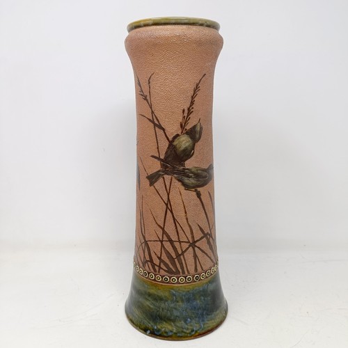 726 - A Royal Doulton vase, by Florence Barlow, decorated birds, 33 cm high